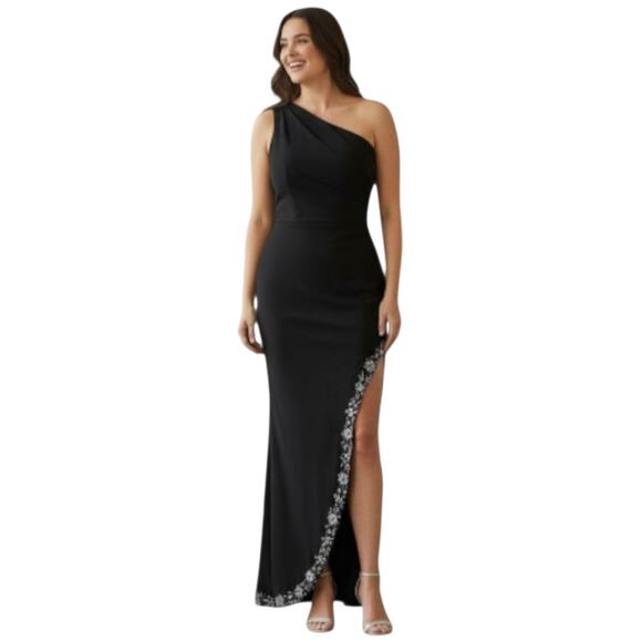 Mac Duggal Formal Evening Gown Women's Size 14W Black Beaded Maxi Dress Wedding - Picture 1 of 12